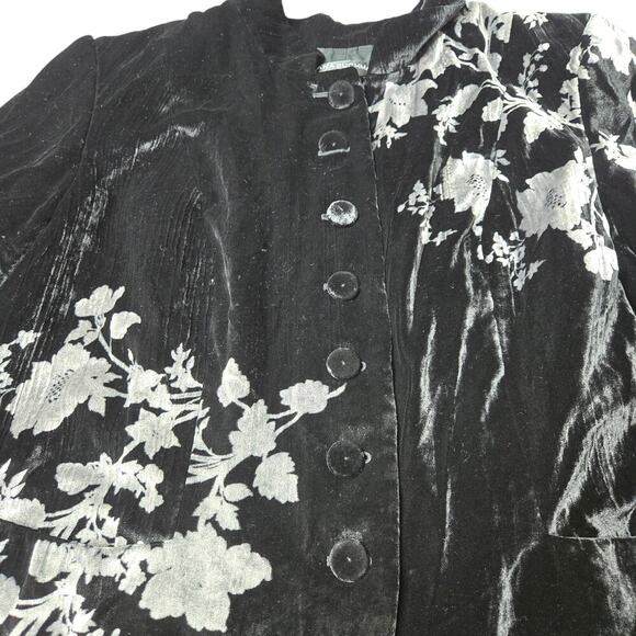 DANA BUCHMAN Black Champagne Floral Velvet Button Front Jacket Size: 16 - Picture 2 of 7